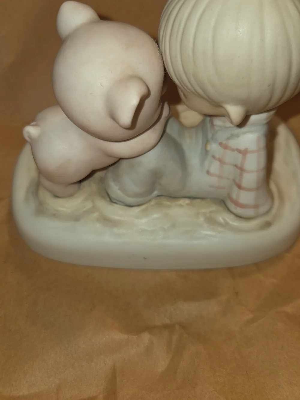 VTG Precious Moments Porcelain Boy and Pig Figurine - Cream and Pink
